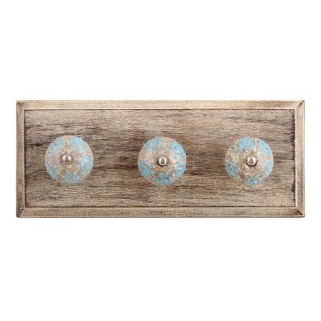 Blue Circles Crackle Ceramic Wooden Hook